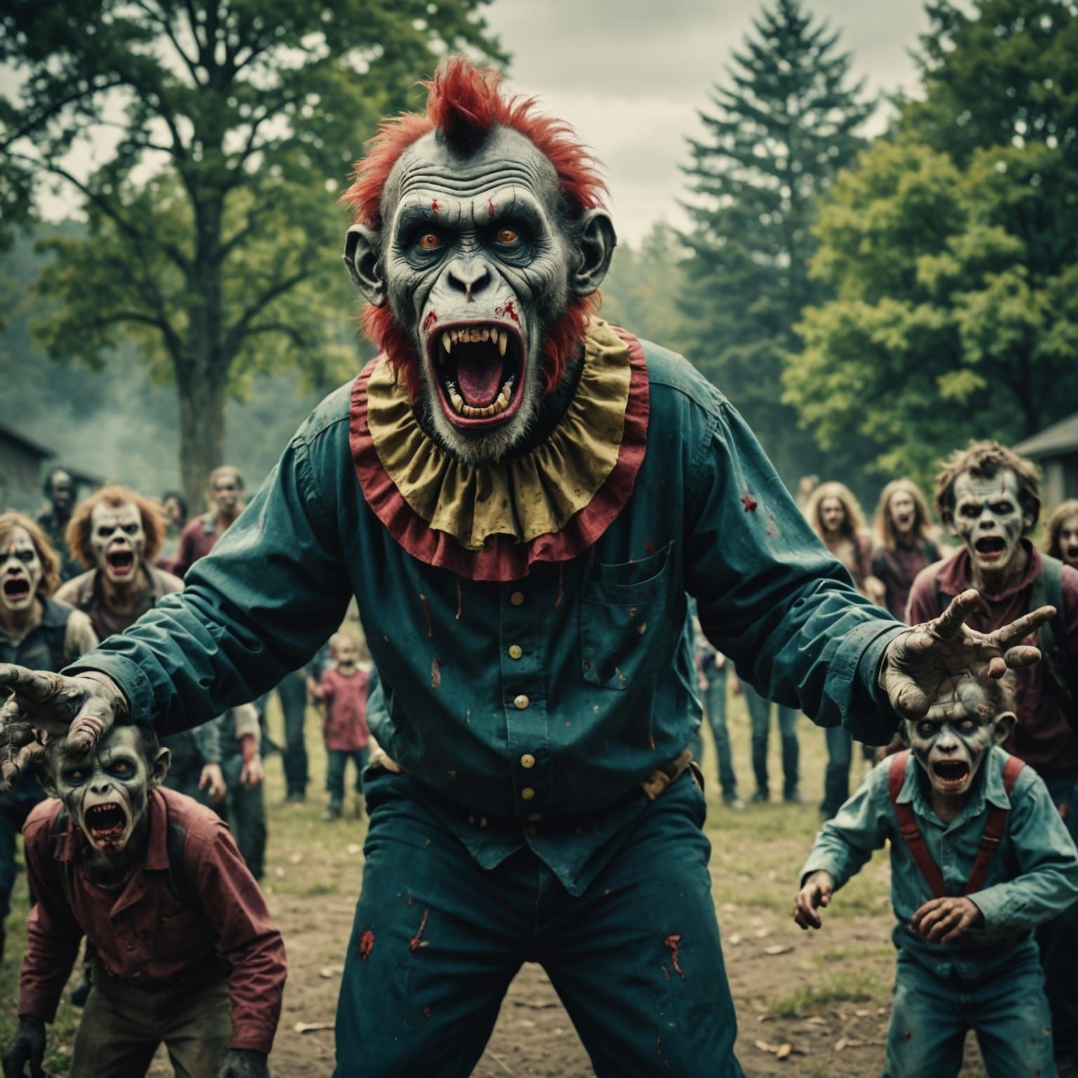 Zombie Clown Family Drama in Film Still