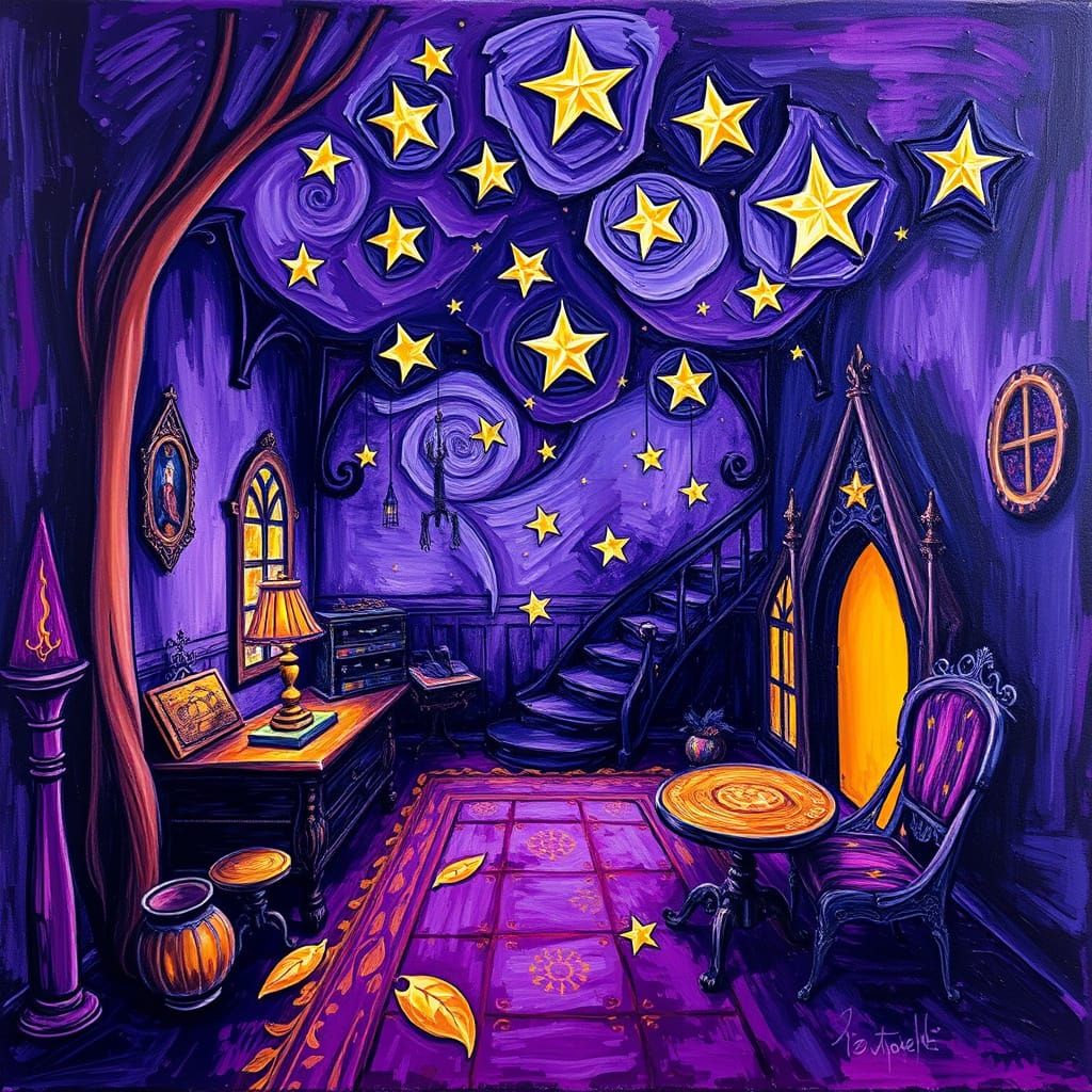 Mystical Wizards Chamber in Neo-Impressionist Style