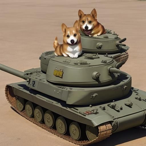Tank Full of Corgis in Military Helmets