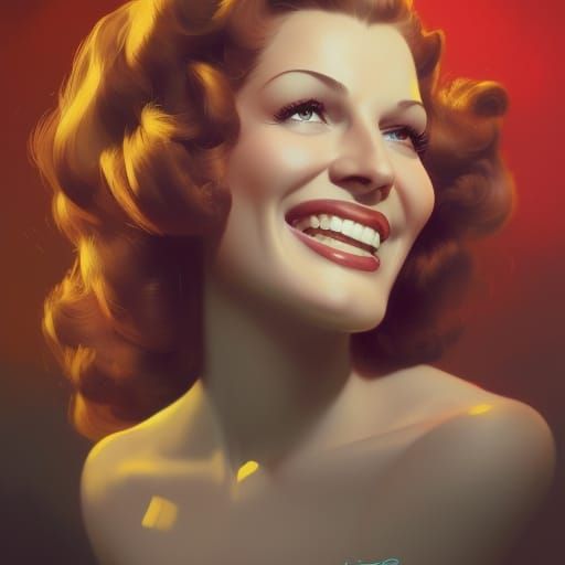 Radiant Smile: 1940s Portrait in Art Nouveau Style