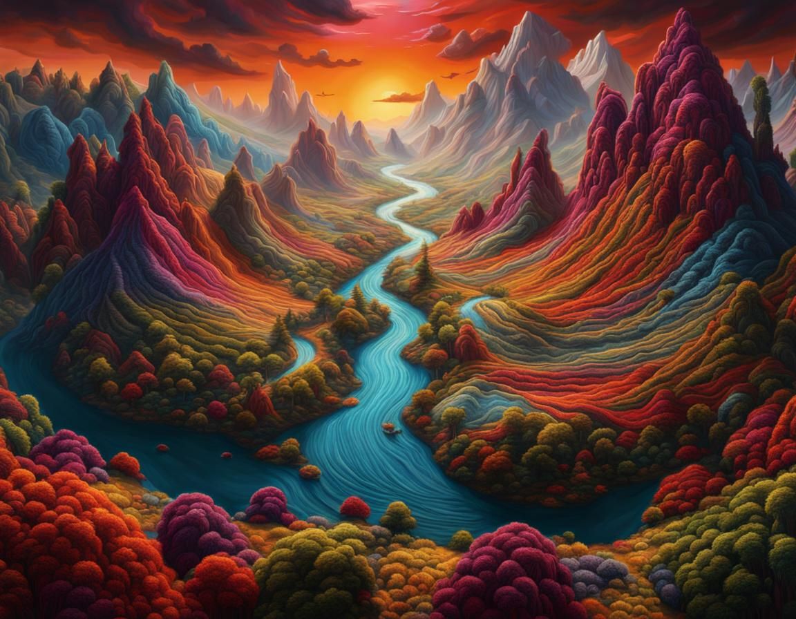 Yarn Tapestry Landscape: Detailed Matte Painting