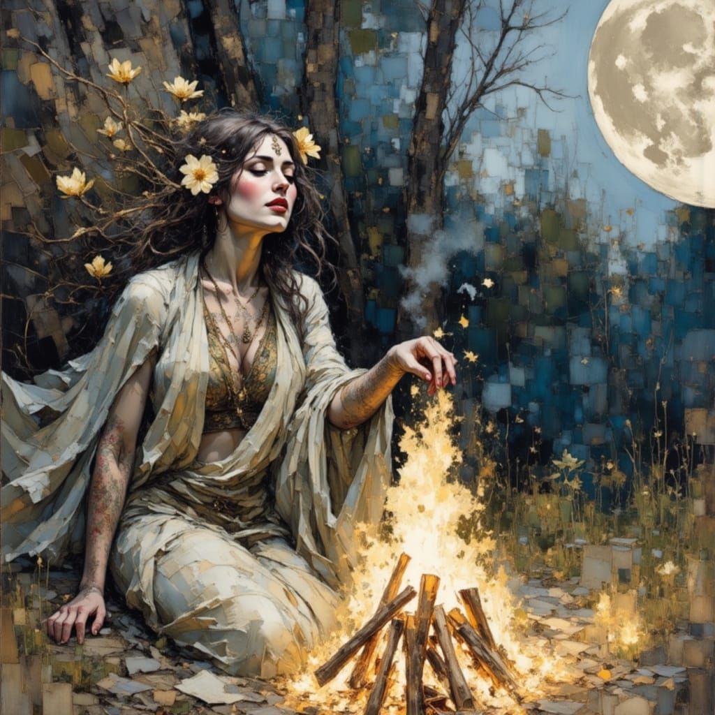 Druidess Ritual in Art Nouveau Style