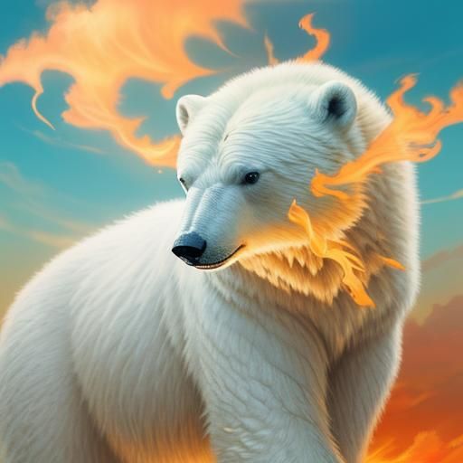 Fantasy Polar Bear Firebending in Heaven