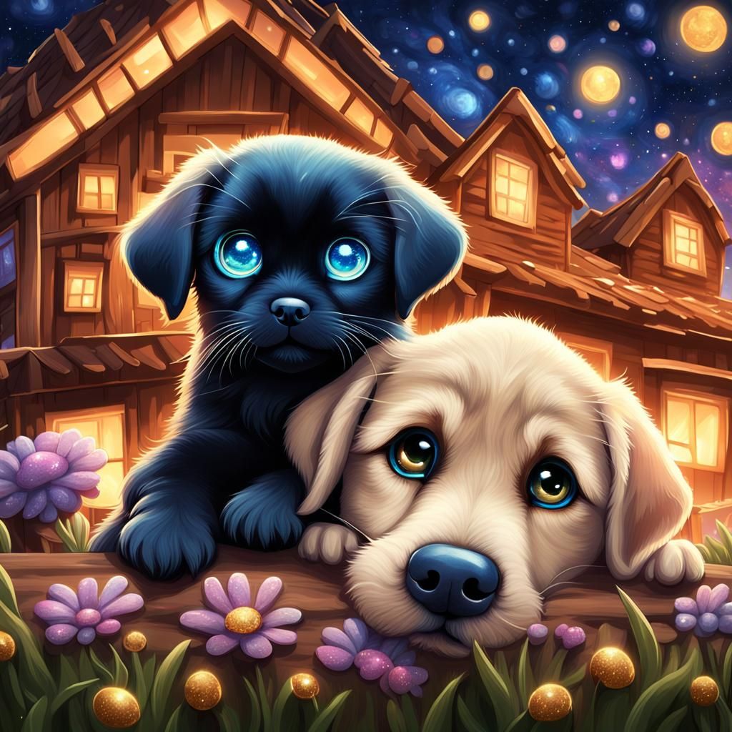 Chibi Kitten and Labrador in Pixar Style