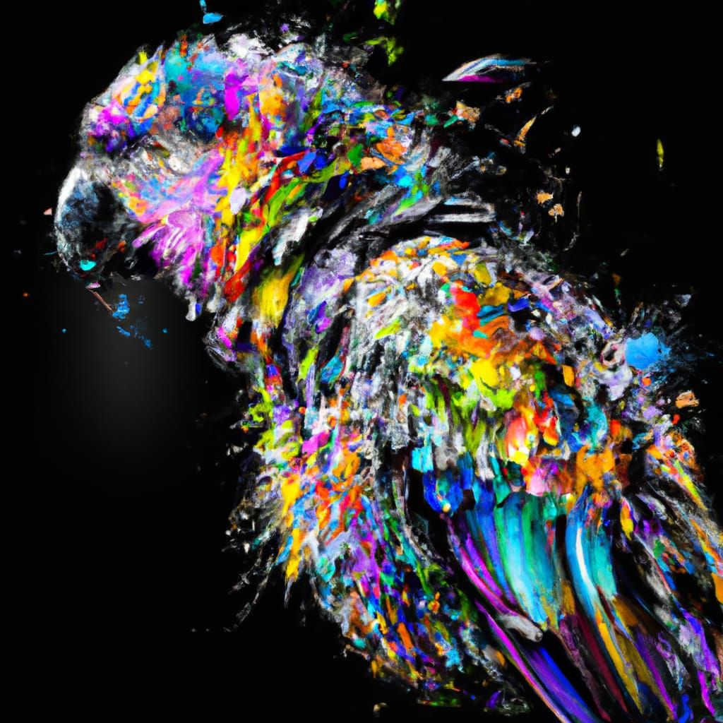 Colorful Parrot with Trickling Watercolor Details