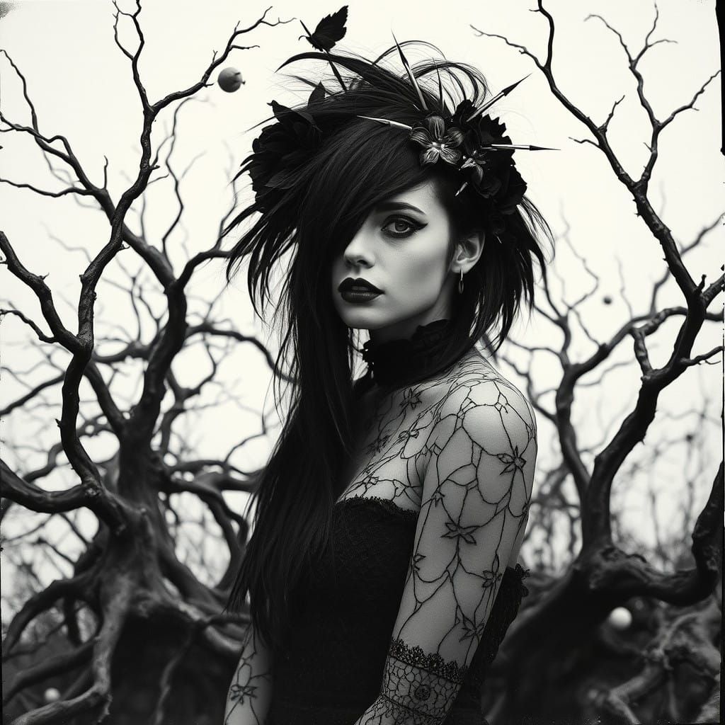 Goth Fairy in Dada-Inspired Black and White Photogram