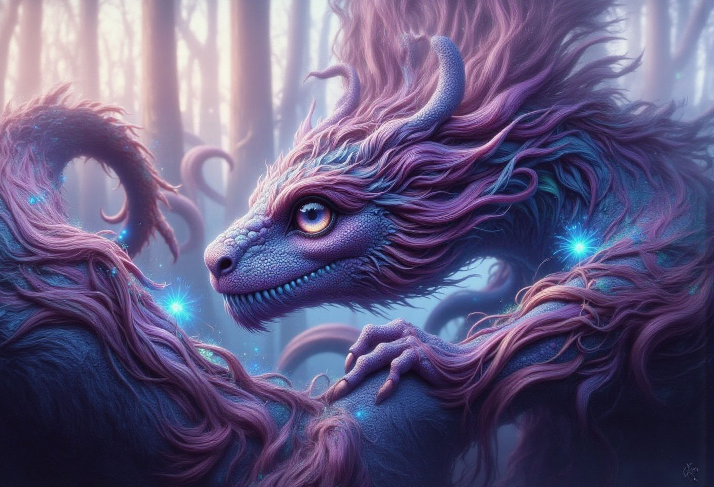 Elegant Dragon Concept Art with Iridescent Scales and Shimme...