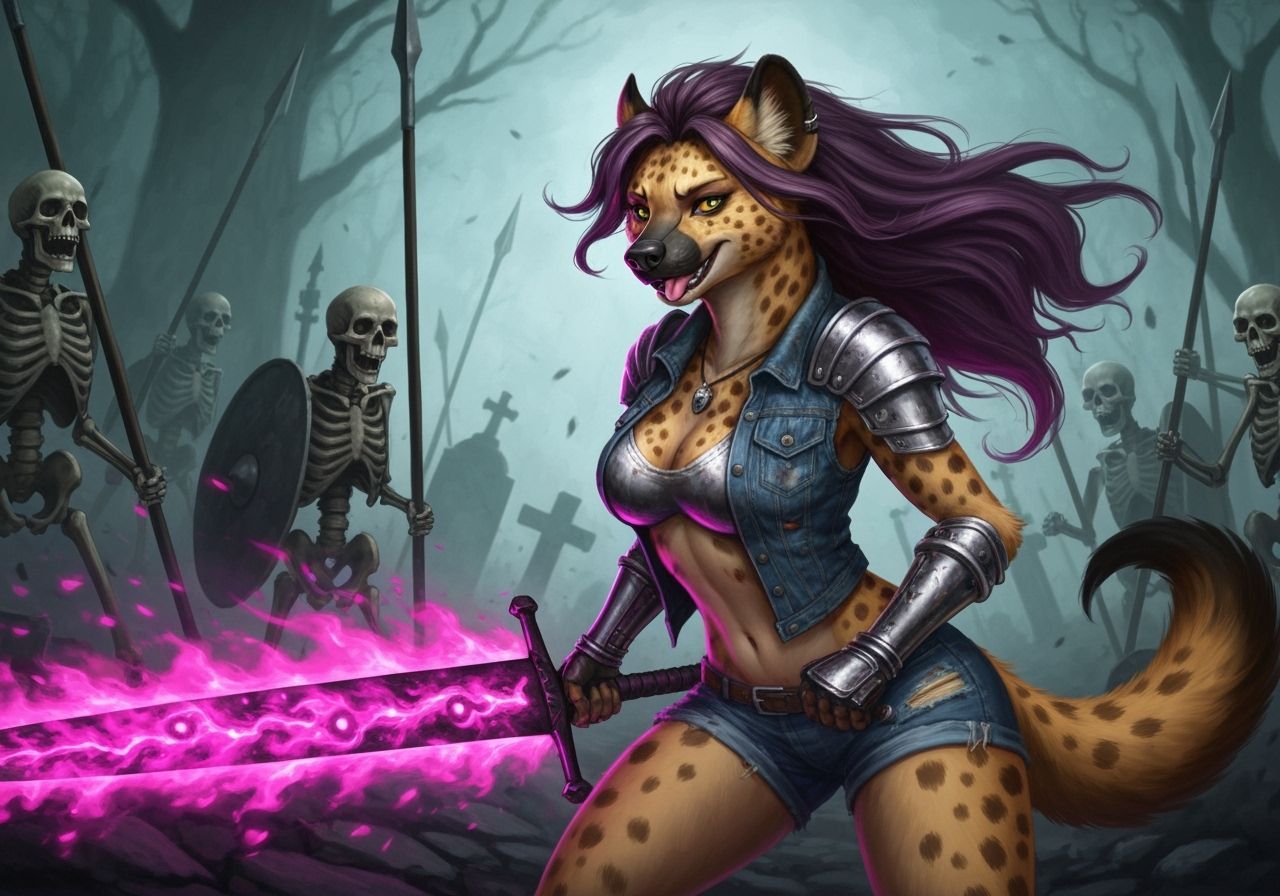 Dark Fantasy Hyena Warrior in Fiery Armor