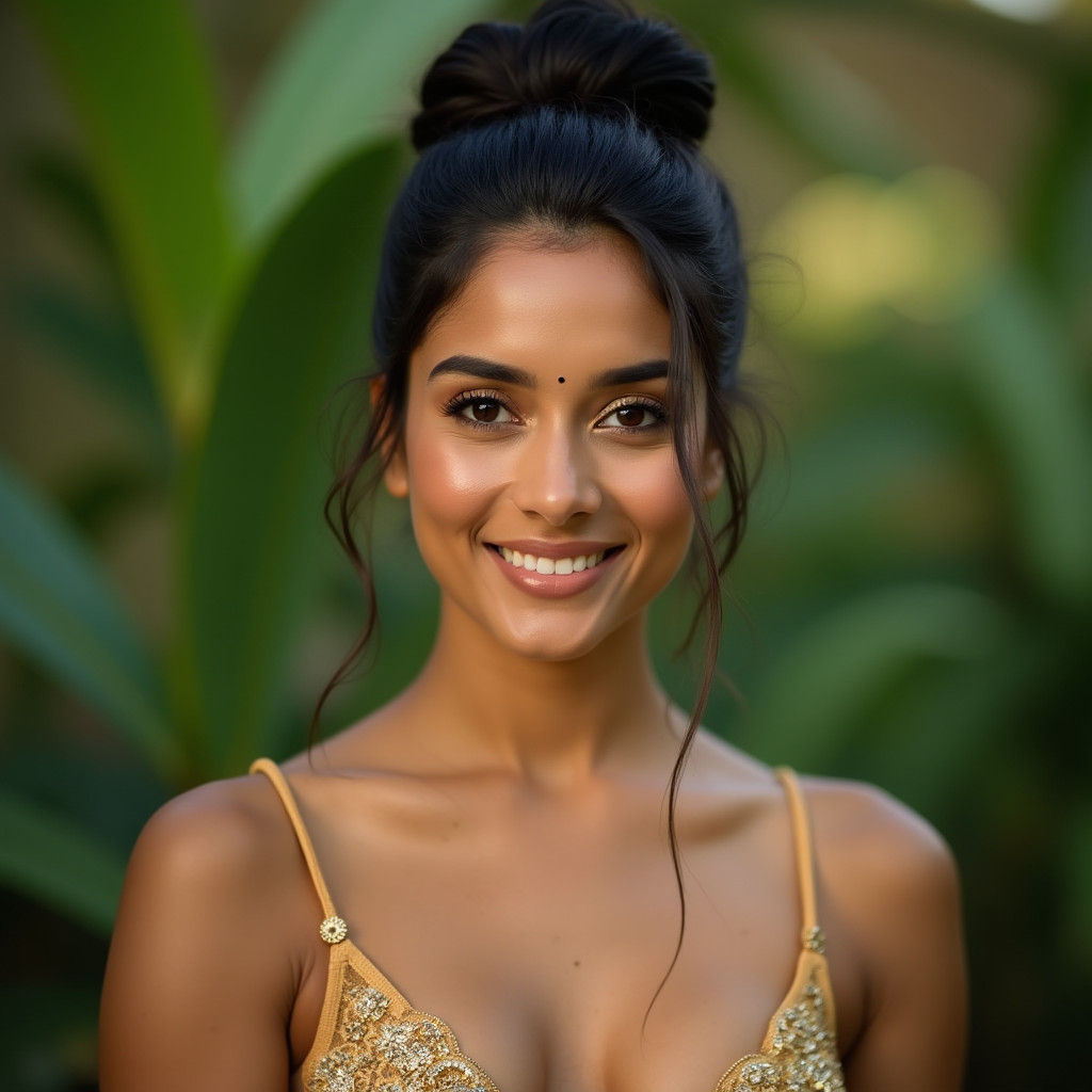 Golden Bikini Portrait of Elegant Indian Woman