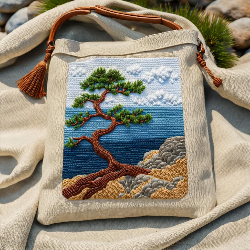 Embroidered Juniper on Cliffside Overlooking Sea