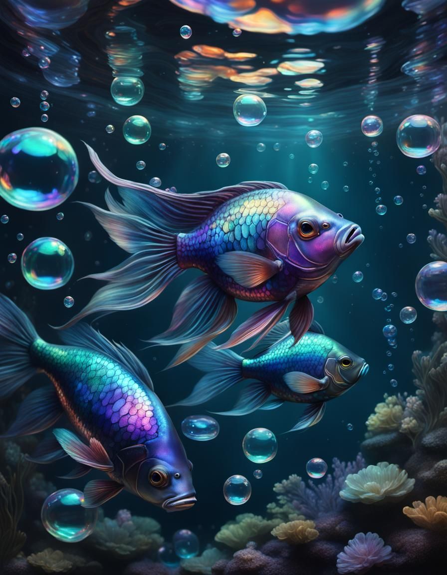 Opalescent Fish and Bubbles in Rococo Style