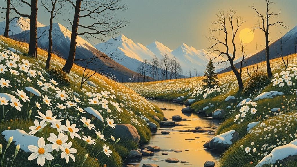 Surrealistic Snow Landscape at Golden Hour