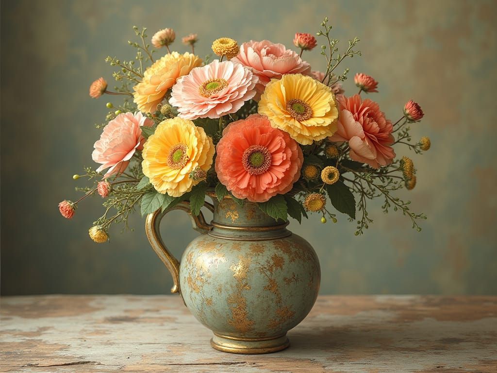 Ranunculus Bouquet in Storybook Illustration Style