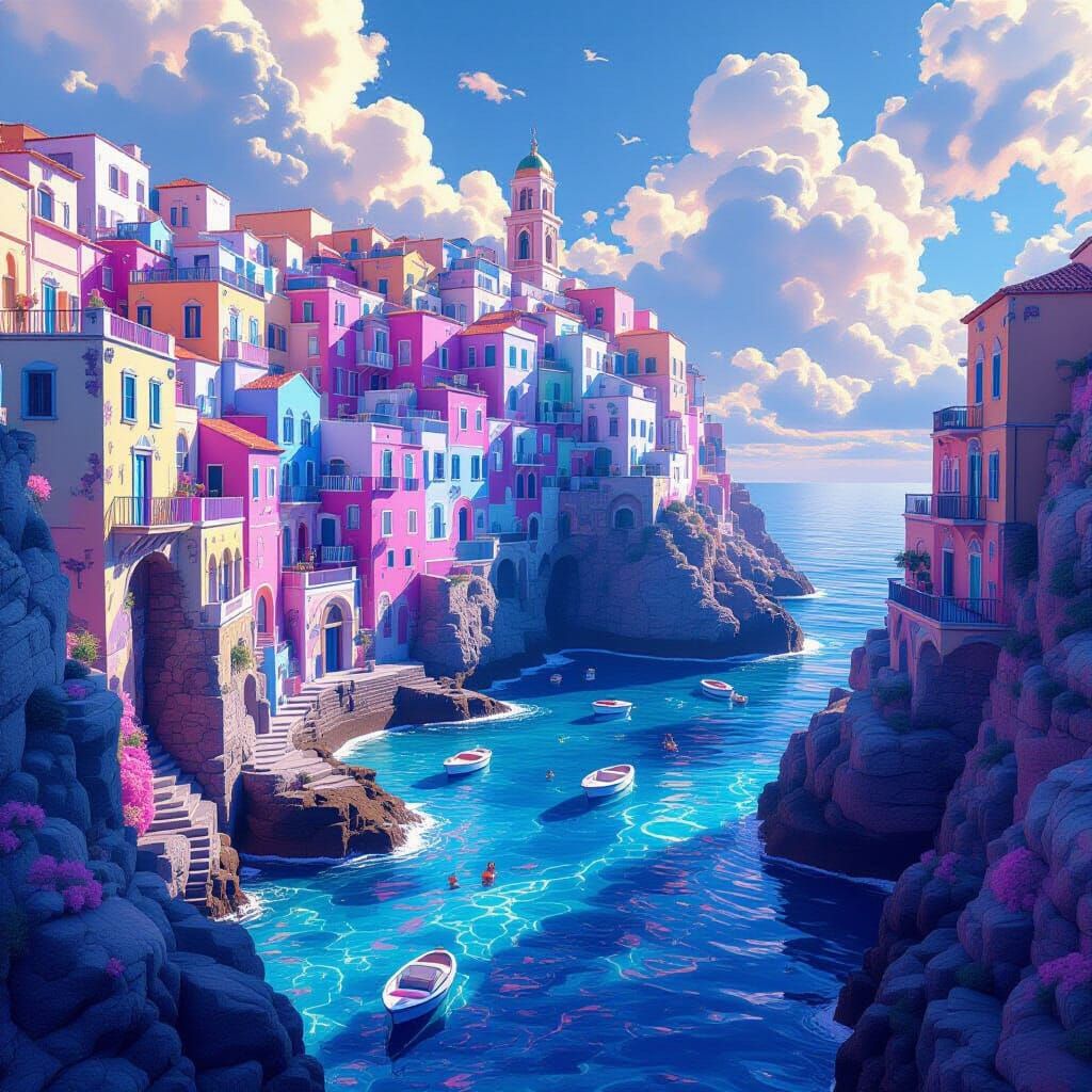 Vibrant Polignano a Mare with Psychedelic Architecture