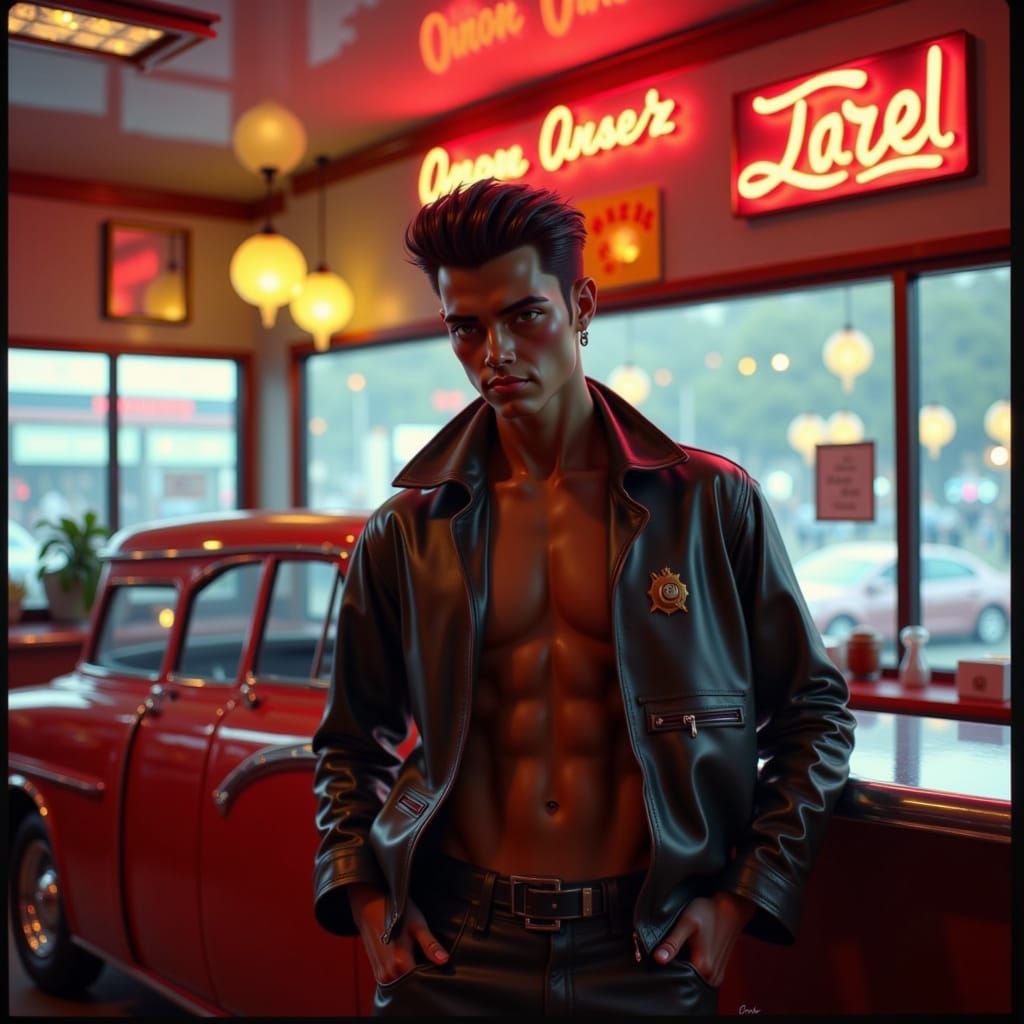 Confident 1950s Greaser in Retro Kodachrome Photo