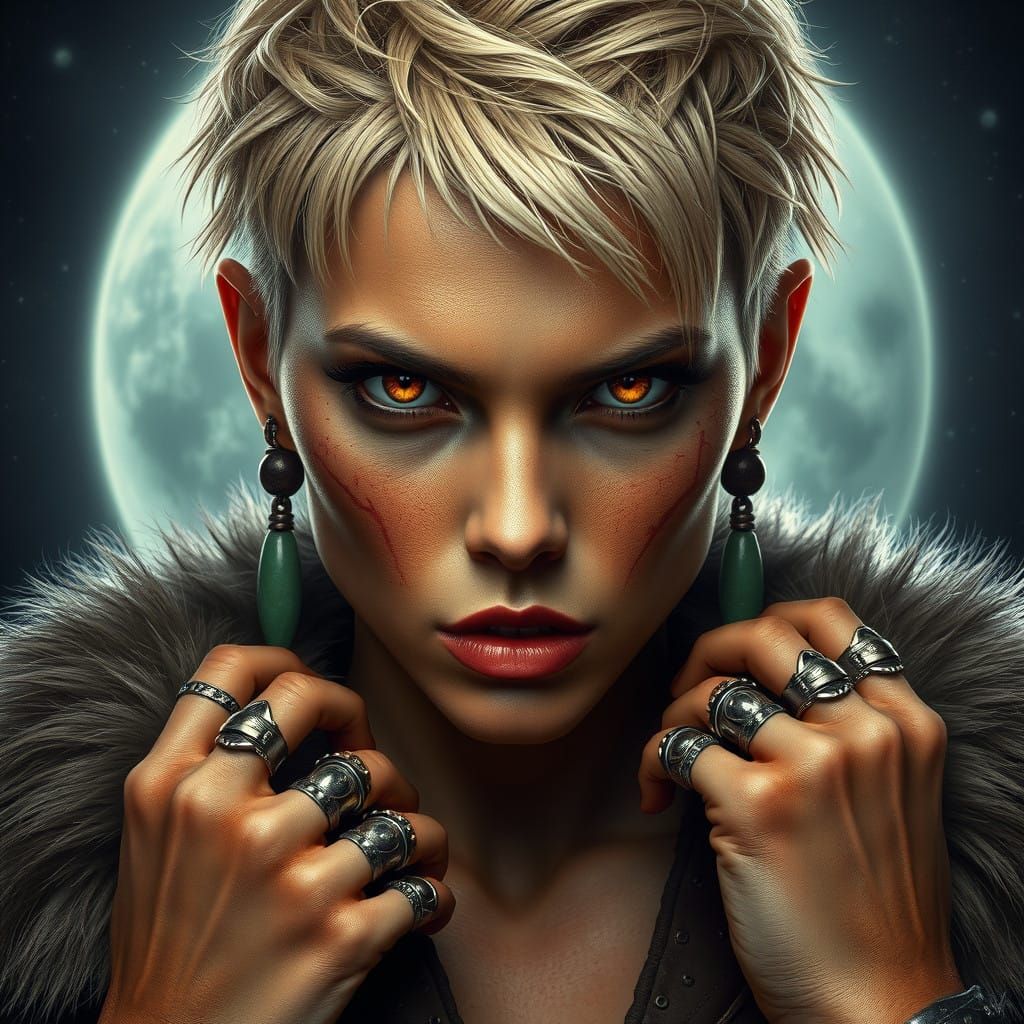 Fierce Warrior Woman in Futuristic Galactic Landscape