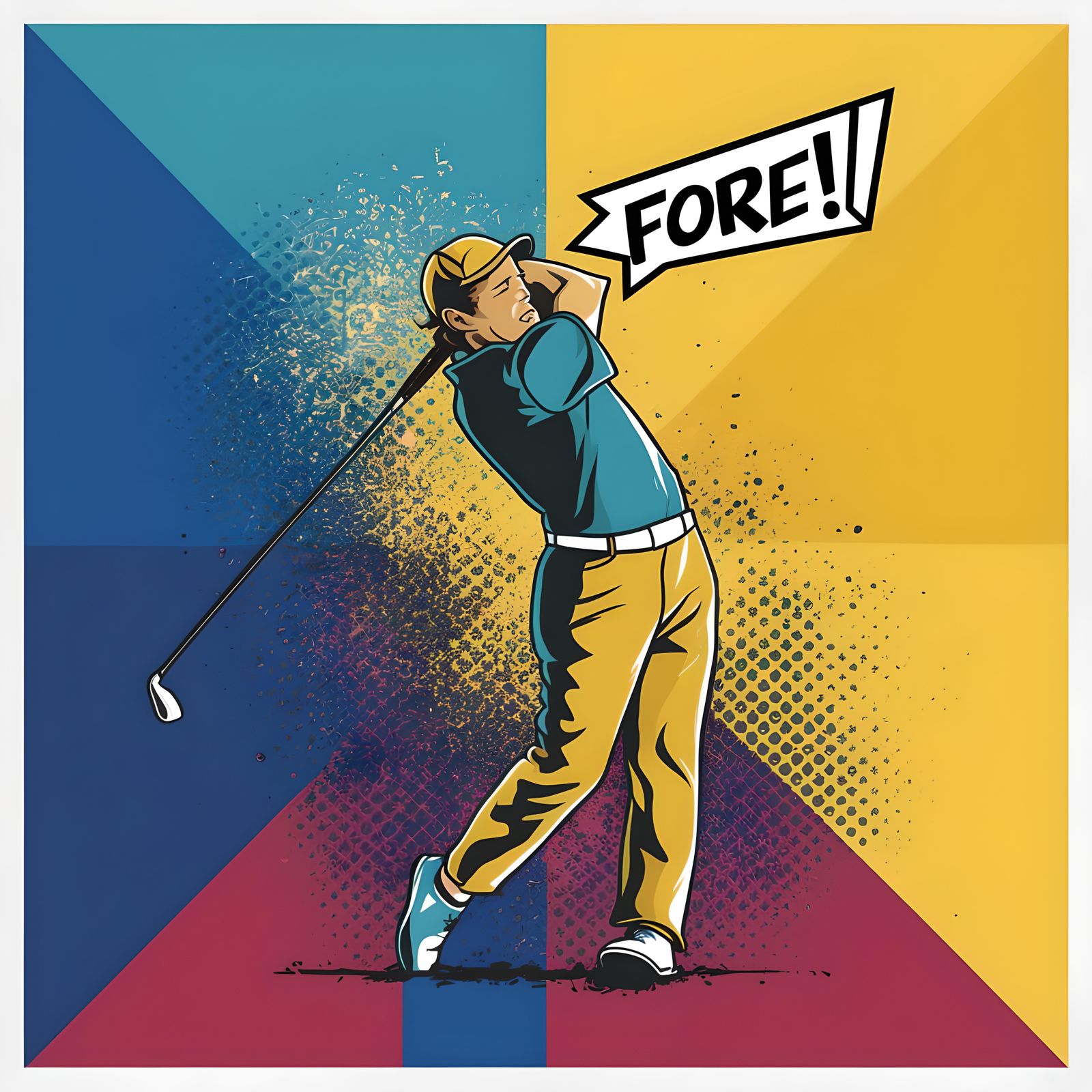Golfer Yelling Fore in Pop Art Style