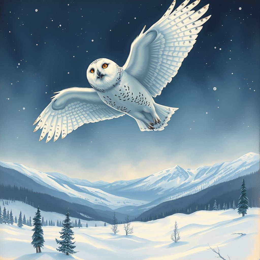 Majestic Owl-Bear Soaring in a Starry Sky