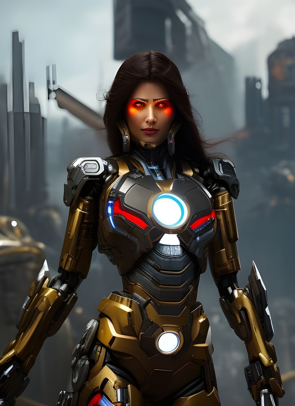 Cyborg Woman with Iron Man Elements in Comic Book Art