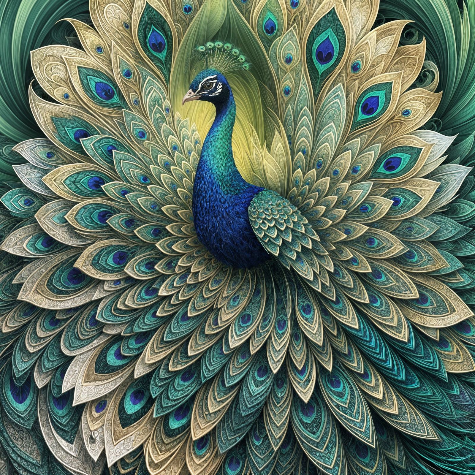 Ornate Peacock Abstract Vector Fractal in 3D Shading