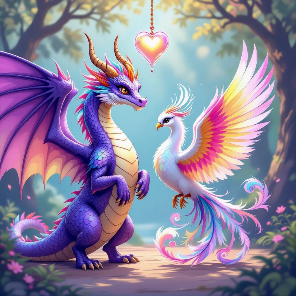 Dragon and Phoenix with Pearl in Contemporary Style