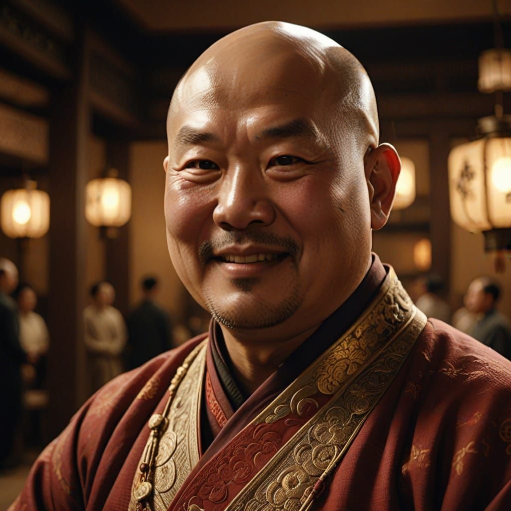 Joyful Chinese Man in Traditional Clothing: Hyperrealistic P...