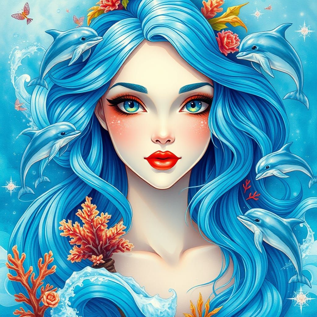 Dreamlike Ocean Goddess in Whimsical Watercolors