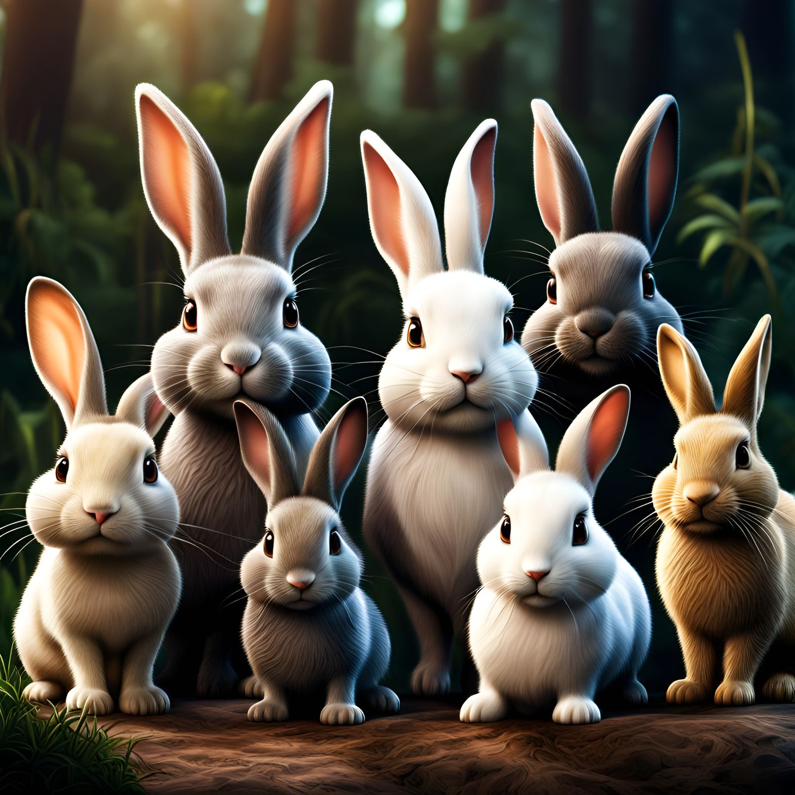 Hyperrealistic Cartoon Rabbits in Perfect Composition
