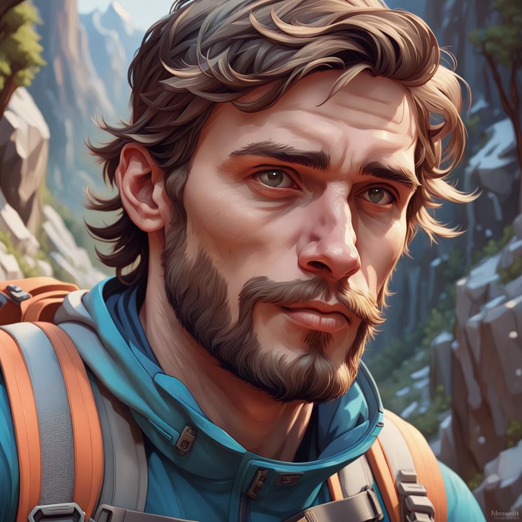 Bearded Climber Portrait in Hyperdetailed Style