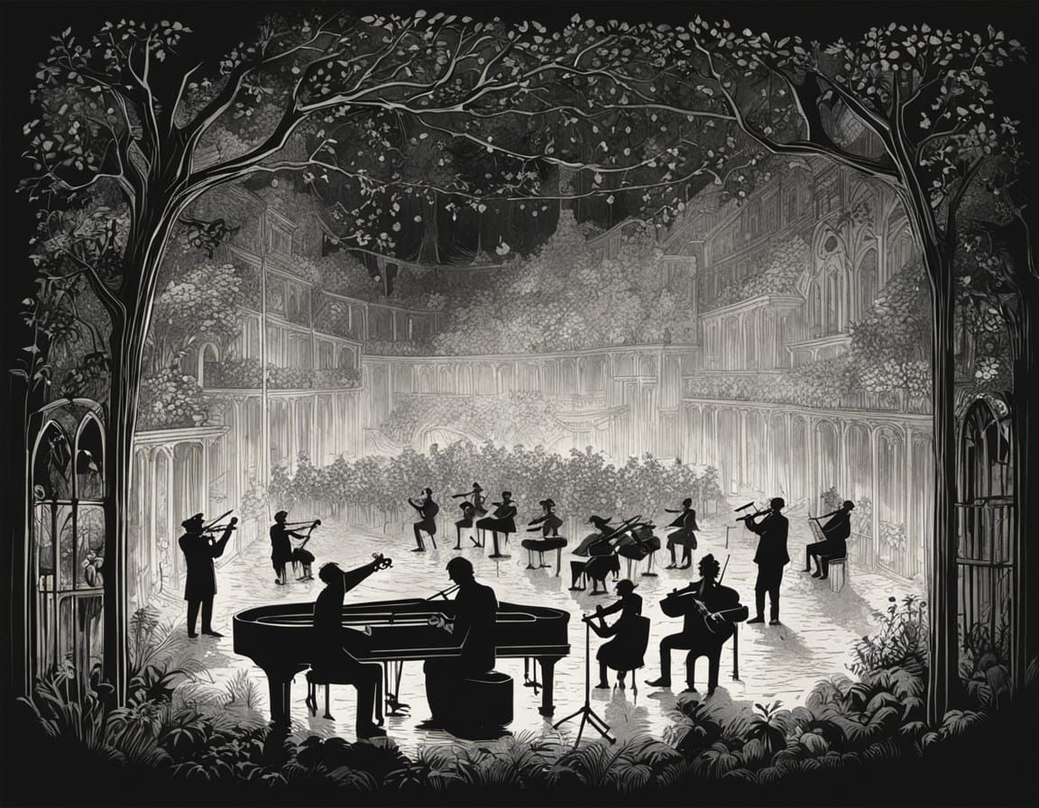 Orchestral Scene in Intricate Cutout Style