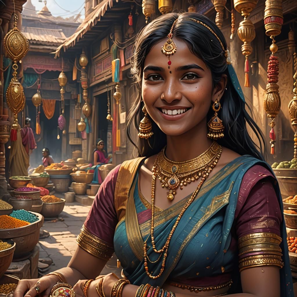 Smiling Indian Woman Selling Spices