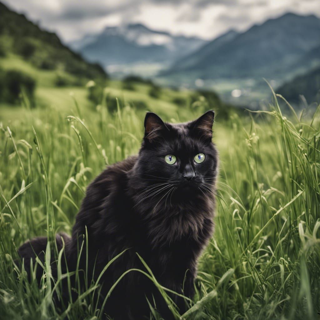Black Ragdoll Cat in Mountain Landscape