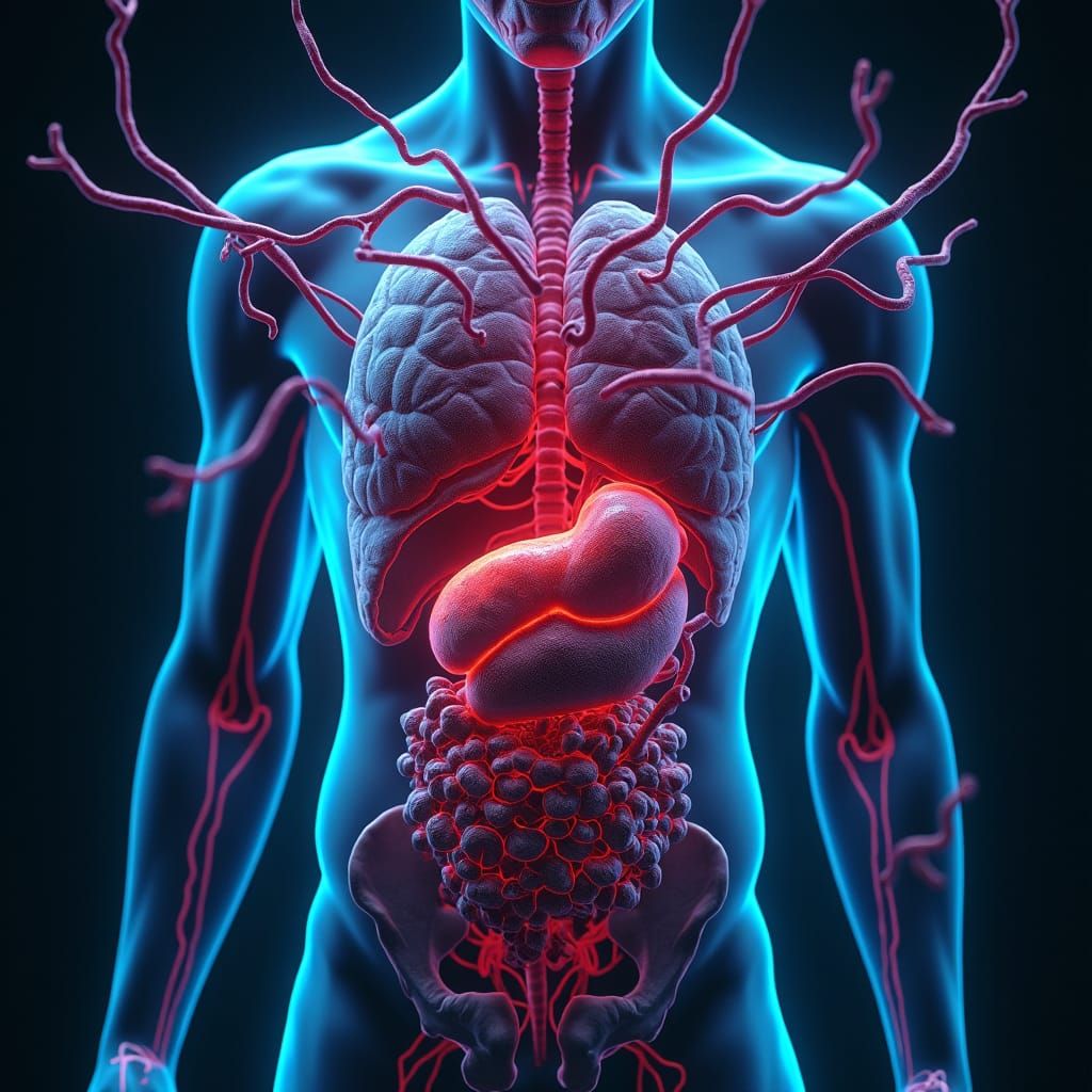 Anatomical Torso: Ominous Kidney in Dark Futuristic Style