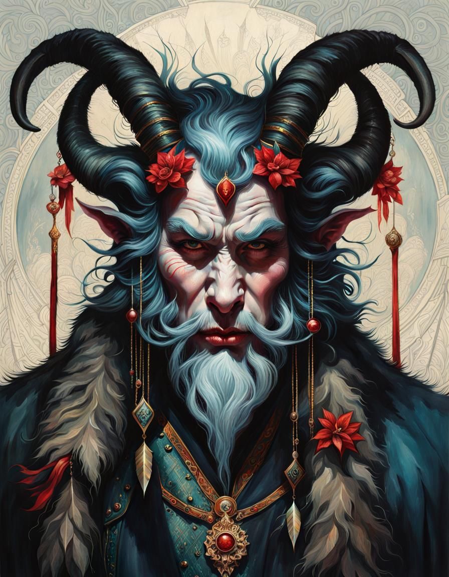 Krampus Portrait: Dramatic Noir Oil Painting