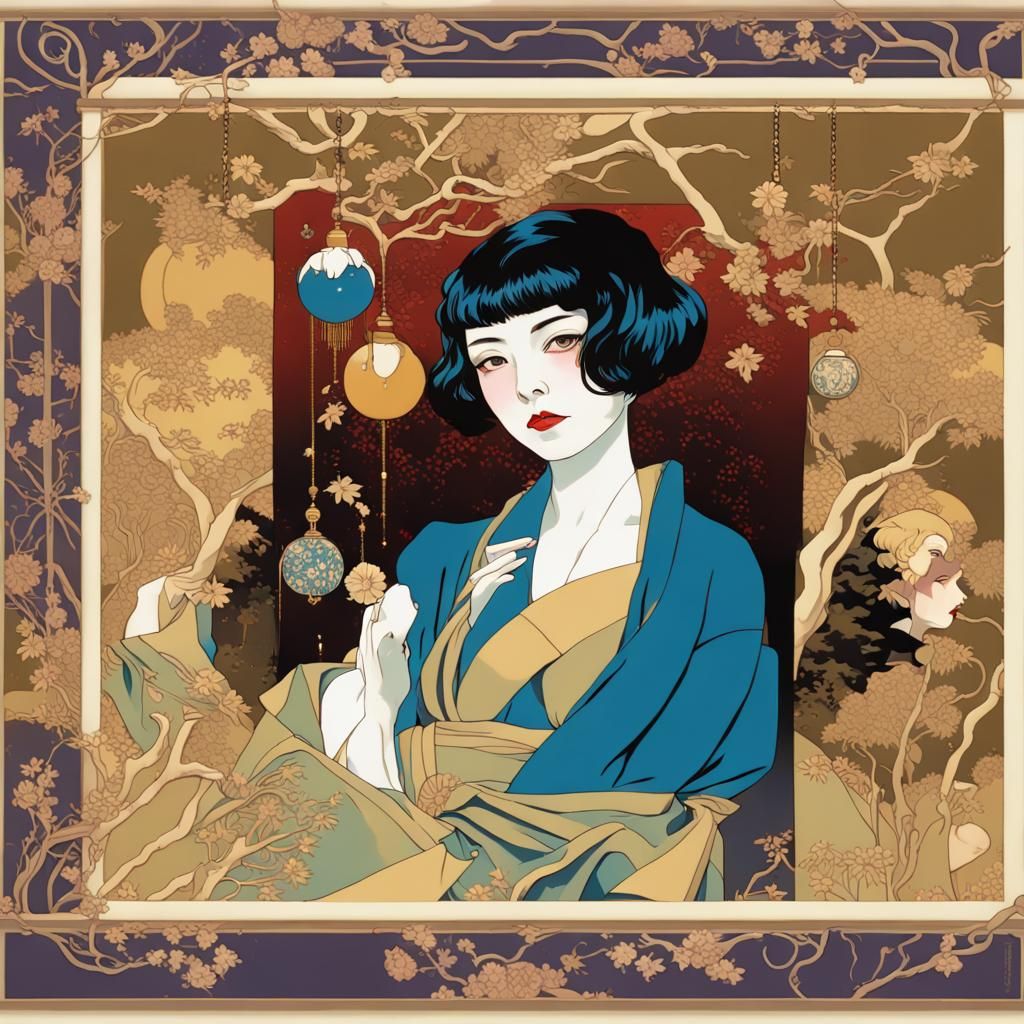 16k resolution, art inspired by Taisho Romanticism, Shojo no Tomo, Art Nouveau, Jugendstil, Pre-Raphaelites, Art Deco. U...
