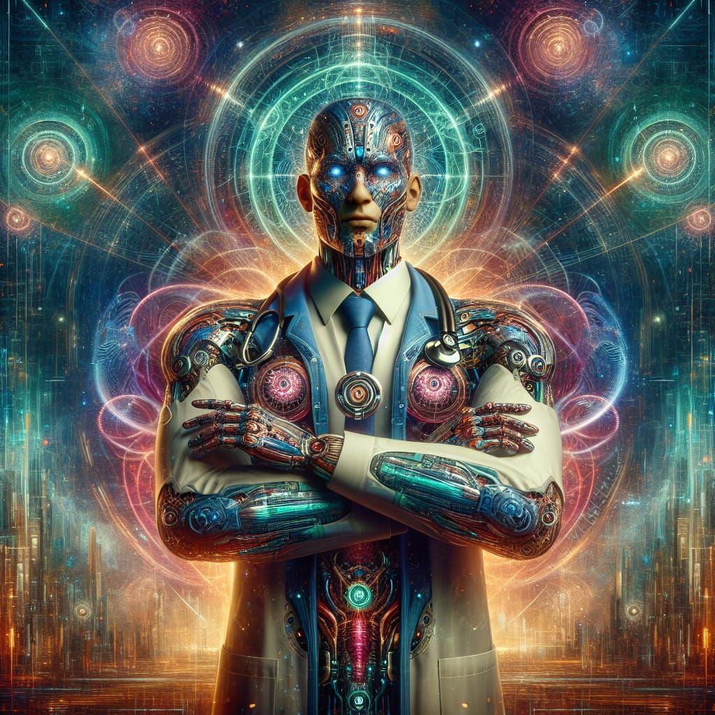 Futuristic AI Doctor With Biomedical Integrations