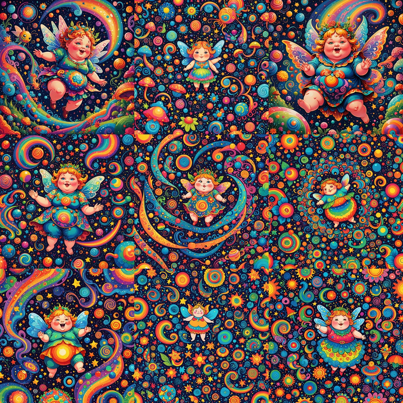 Psychedelic Chubby Fairy in a Magical Universe