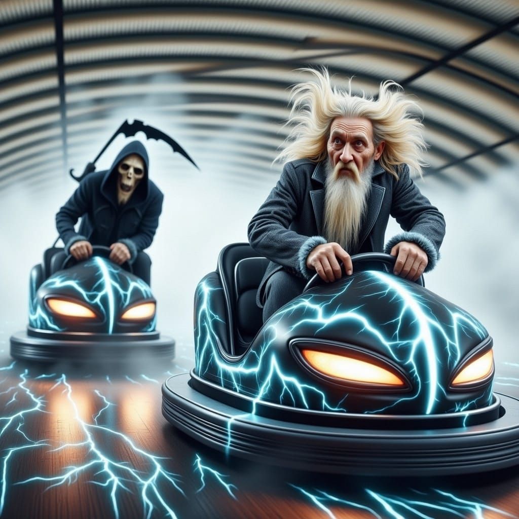 Bumper Car Chase Through Fog