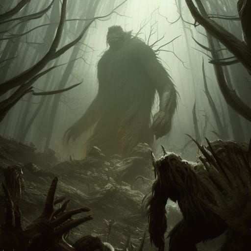 Cyberpunk Post Apocalyptic Beast in Dark Forest