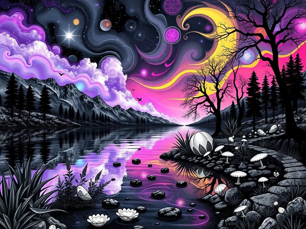 Fantasy Fairy Lake in Abstract Neon Colors