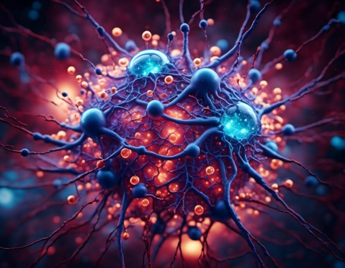 White Blood Cells in Human Neuron Network, Hyperreal