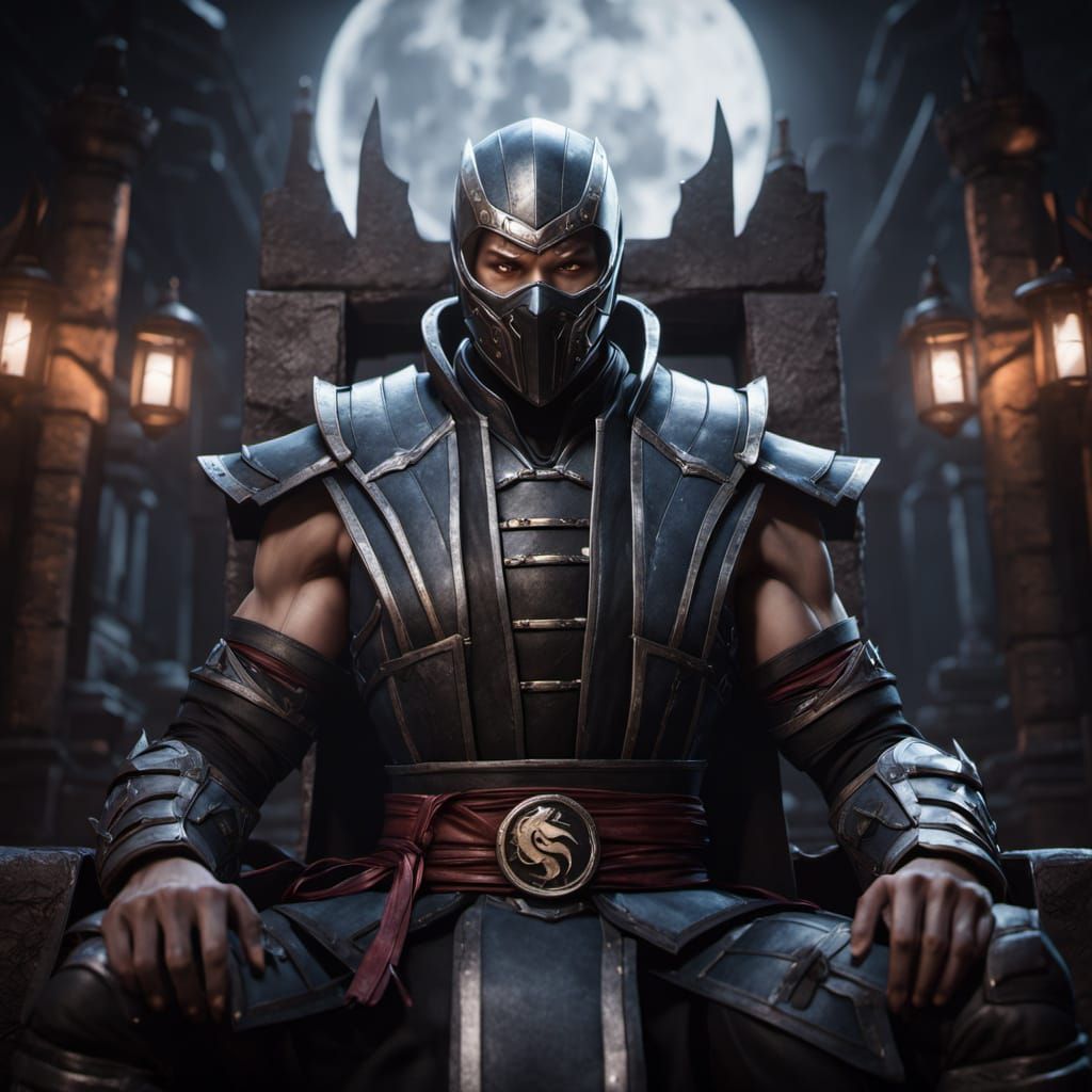 Raiden on Throne with Kitana and Mileena