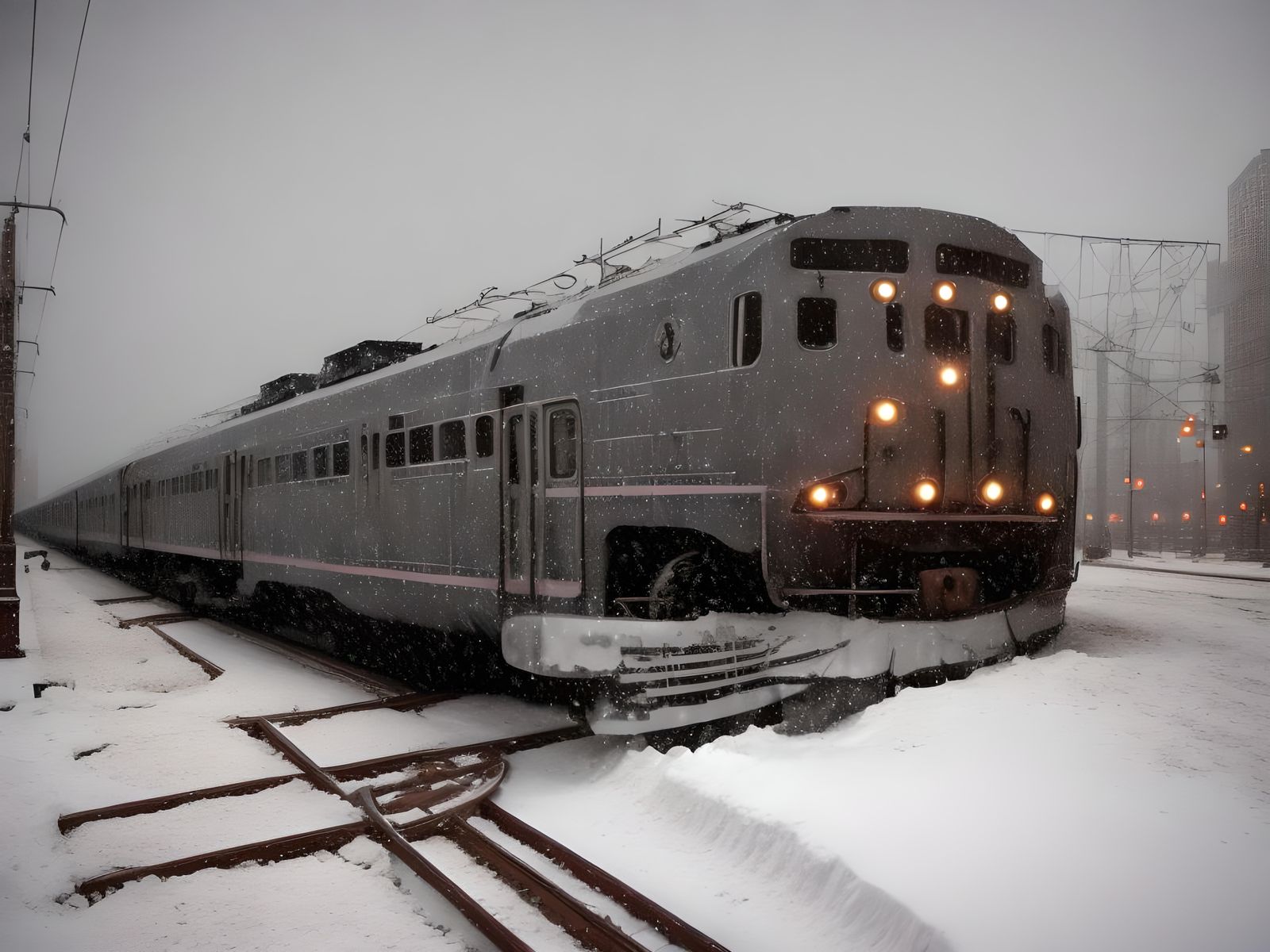 Chicago Train Journey Through Winter Snow