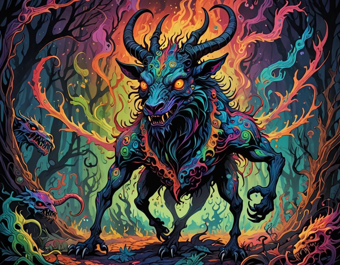 Psychedelic Chimera Wendigo Demon Nightmare