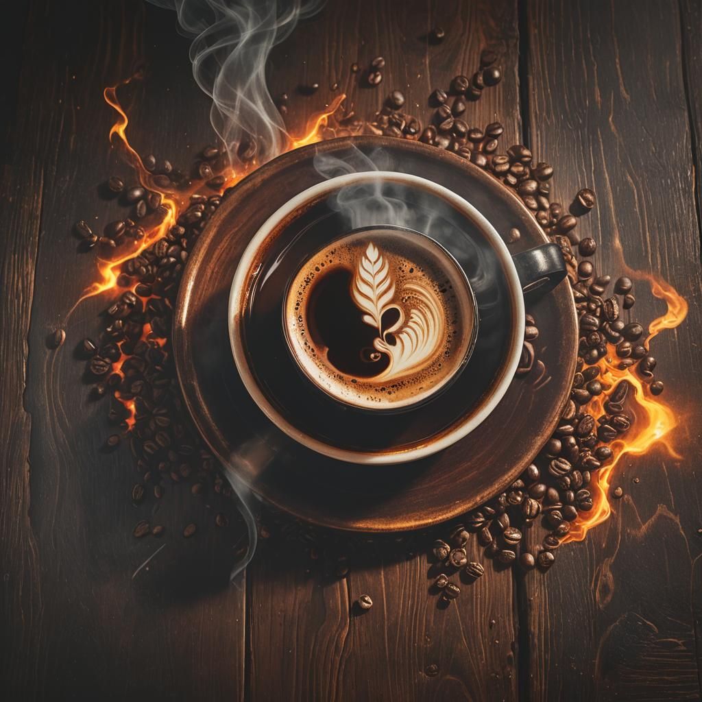 Steaming Coffee in Dark Academia Setting as Oil Painting