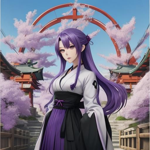 Anime Girl with Purple Hair in Manga Style