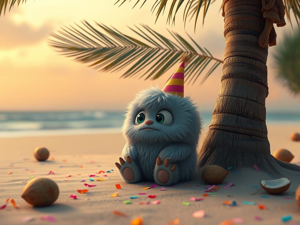 Lonely Monster on a Beach: 3D Disney-Inspired Art