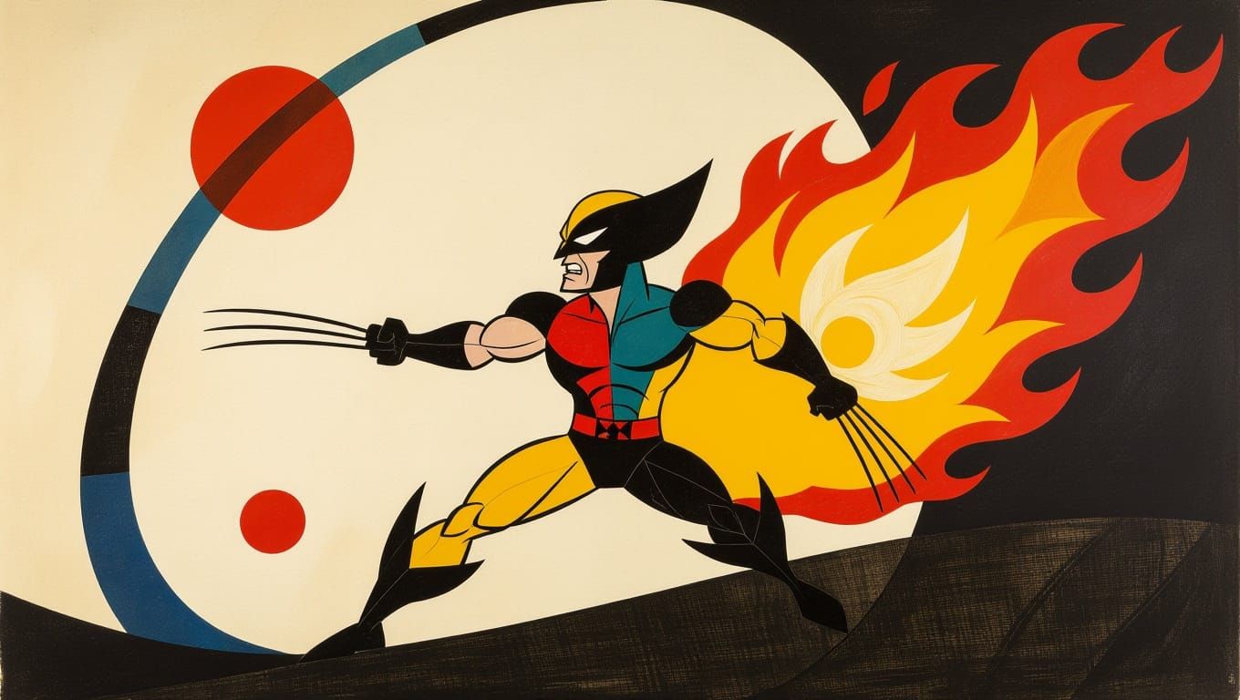 Wolverine Howling in Fire: Surrealist Style