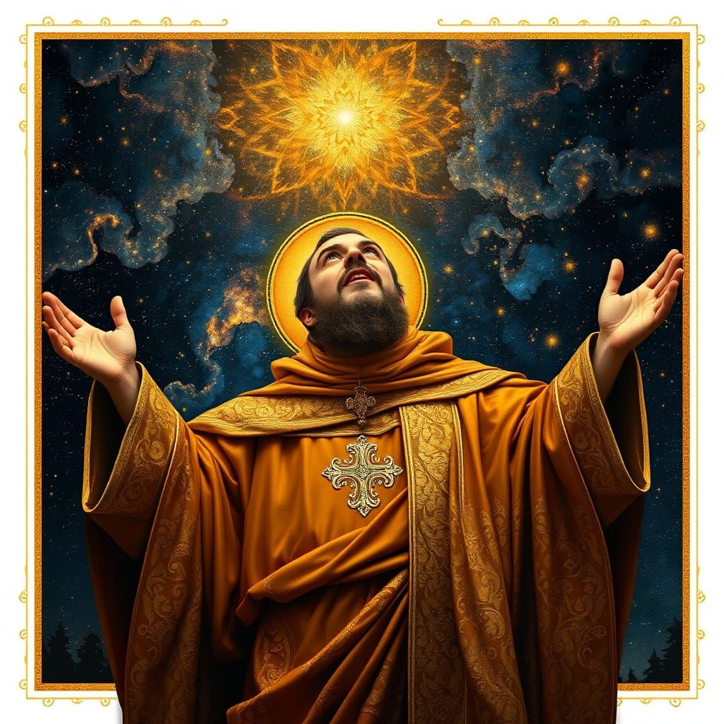 Saint Francis in Golden Style Gazing at Stars