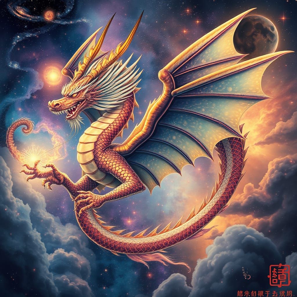 Celestial Dragon Soars Through Nebula-Filled Cosmos in Dream...